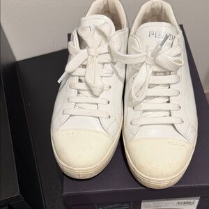 Prada Classic White Lace-Up Sneakers